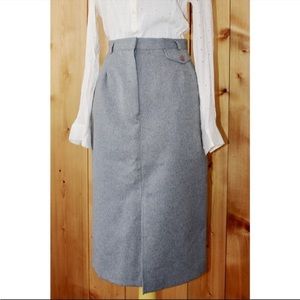 Vintage Gray Pencil Skirt Small Front Slit Fall Winter 70s Pocket True VTG